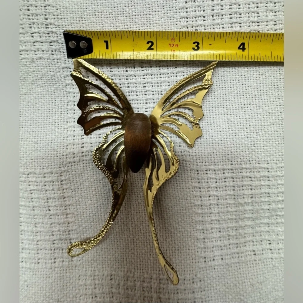 VTG MCM Brass wood butterfly wall decor 3 PCS